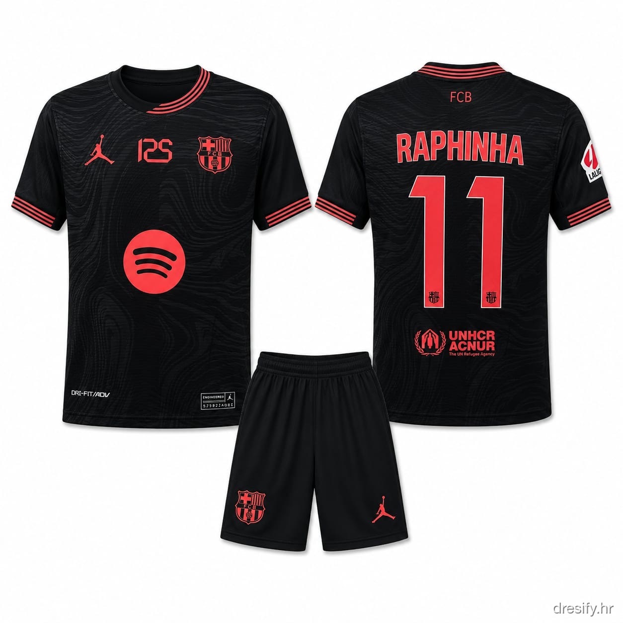 FC Barcelona Raphinha nr11 — crni Prednja i stražnja strana