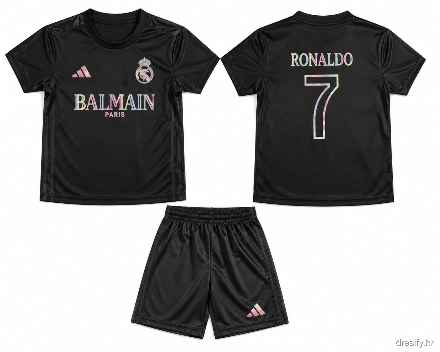 Real Madrid Ronaldo nr7 — crni Balmain Prednja i stražnja strana