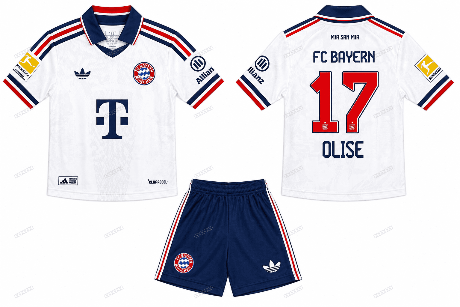 Bayern München Olise nr17 — retro bijeli komplet Bayern München Olise nr17 — retro bijeli komplet