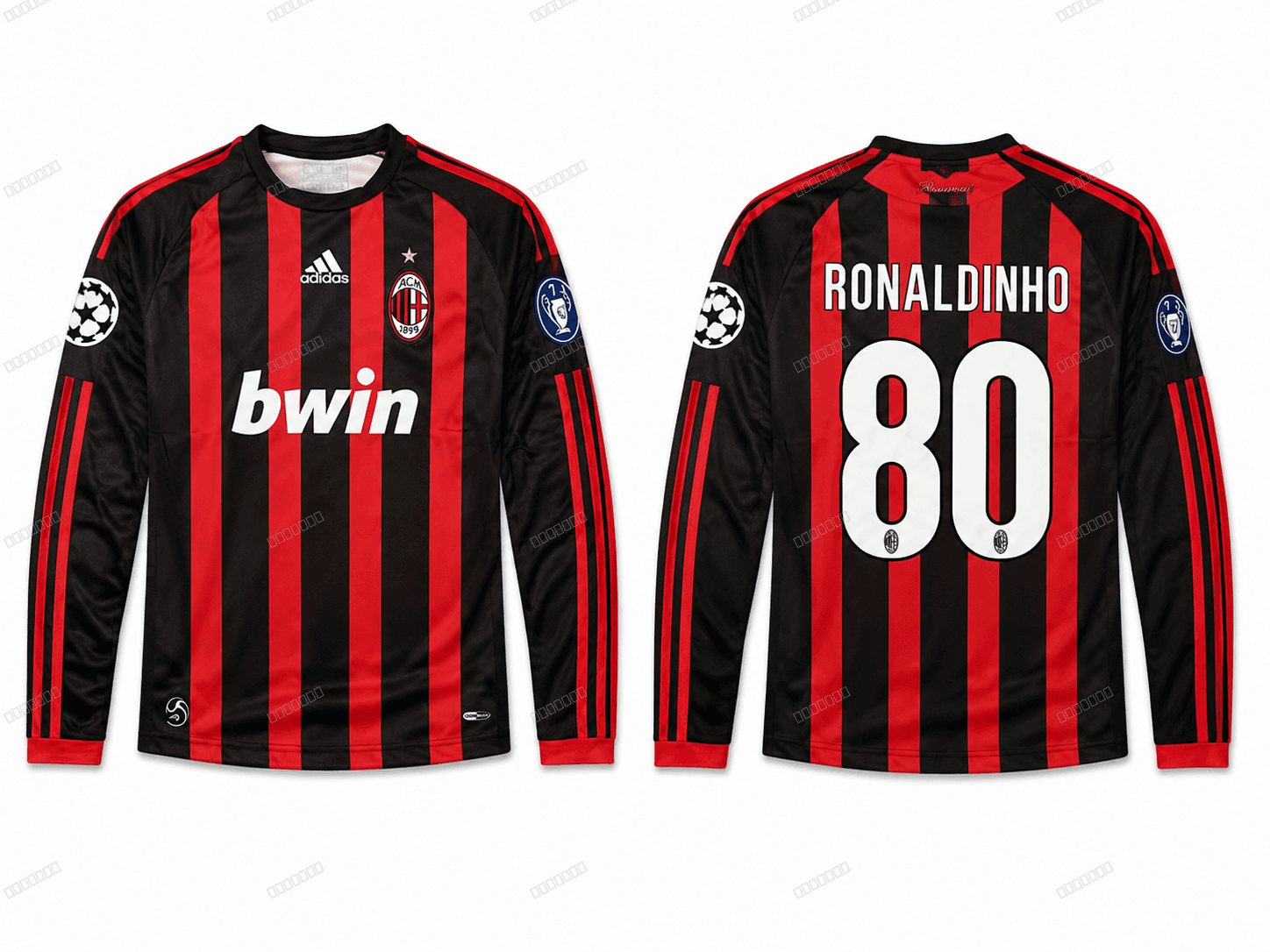 AC Milan Ronaldinho nr80 — retro crno-crveni dugi rukavi AC Milan Ronaldinho nr80 — retro crno-crveni dugi rukavi